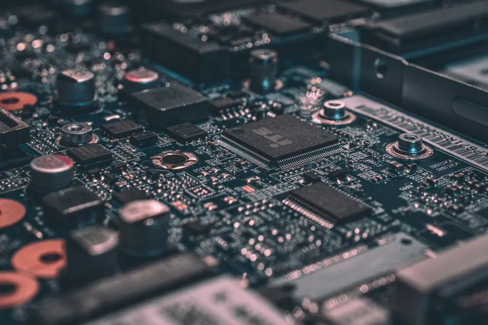 A close view of components and connections on a circuit board.